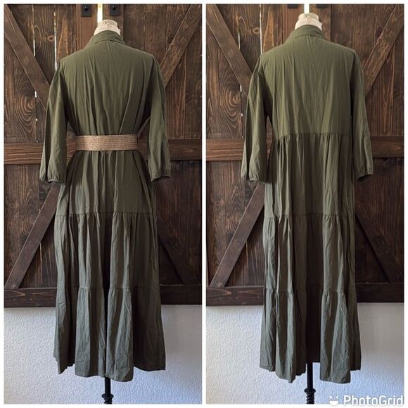 Flowy Maxi Casual V Neck Smocked Tiered Sundress Long Skirt with Pockets - Picture 2 of 12